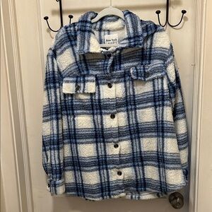 New York Laundry Blue and White Plaid Sherpa Shacket
